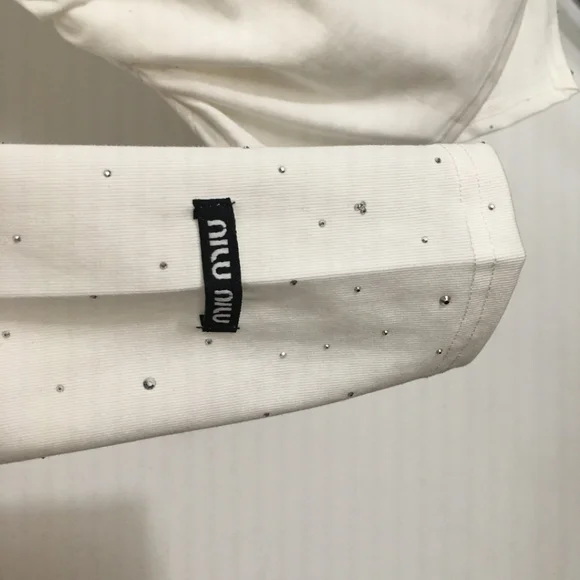 Miu miu long sleeved white T-shirt with diamonds - Picture 3 of 7
